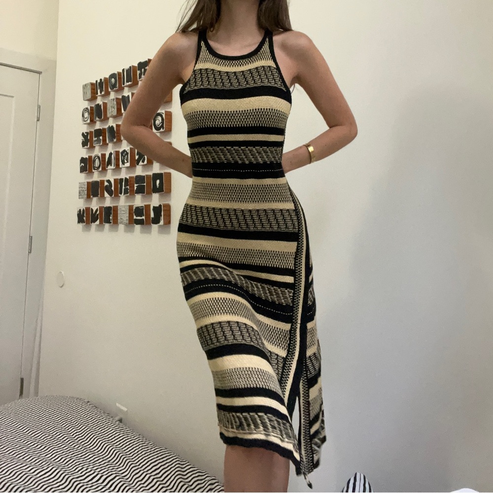 Polo Ralph Lauren Black and Cream Striped Midi Dress